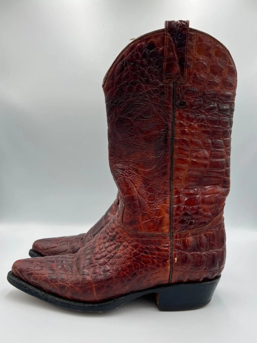 Vintage Rudel Mens Brown Cowboy Boots Alligator Embossed Leather Western 11 EE